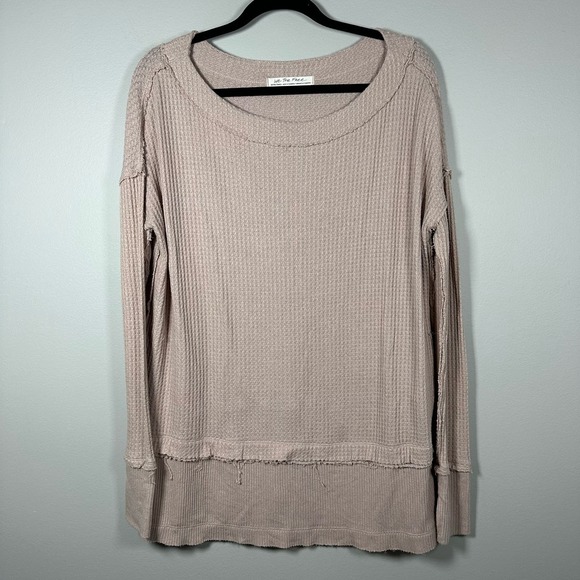 We The Free XSmall‎ Beige Pink Oversized Waffle Knit Long Sleeve Tunic Shirt - Picture 1 of 5